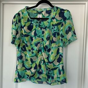 CAbi Women's Teal and Navy Patterned Blouse